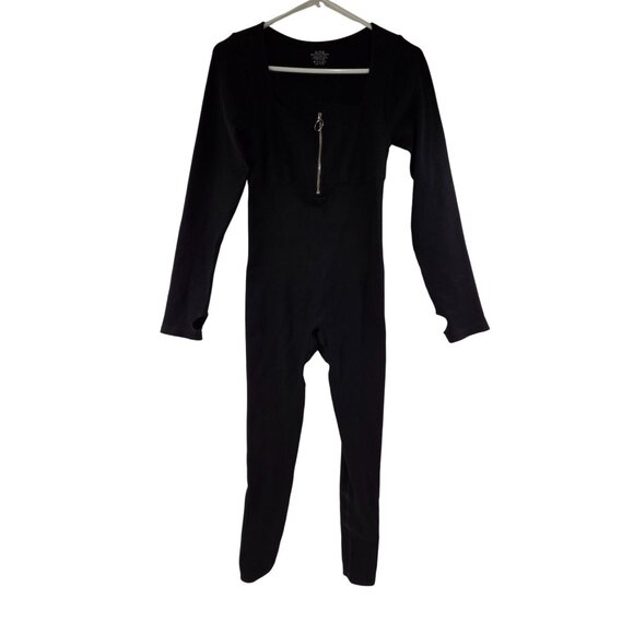 Unbranded Women's Long Sleeve Jumpsuit Rib Knit Zipper Front Black Size XL - Picture 2 of 7